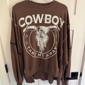 Buckle Brown Cowboy Graphic Women's Sweater